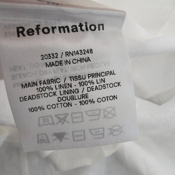 Reformation XL Odella Dress White Linen Tiered Plunge Western Cottage Festival - Picture 7 of 9